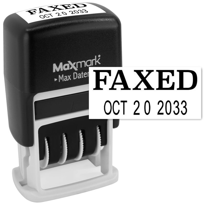 MaxMark Self-Inking Rubber Date Office Stamp with FAXED Phrase & Date - Black Ink (Max Dater II), 12-Year Band - Image 1